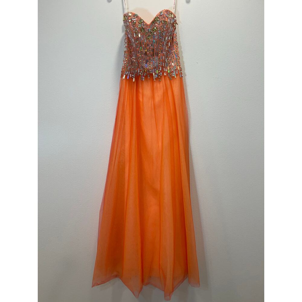 KISS KISS Embellished Evening Gown Flare Wedding Dress Size 4 Apricot Ice